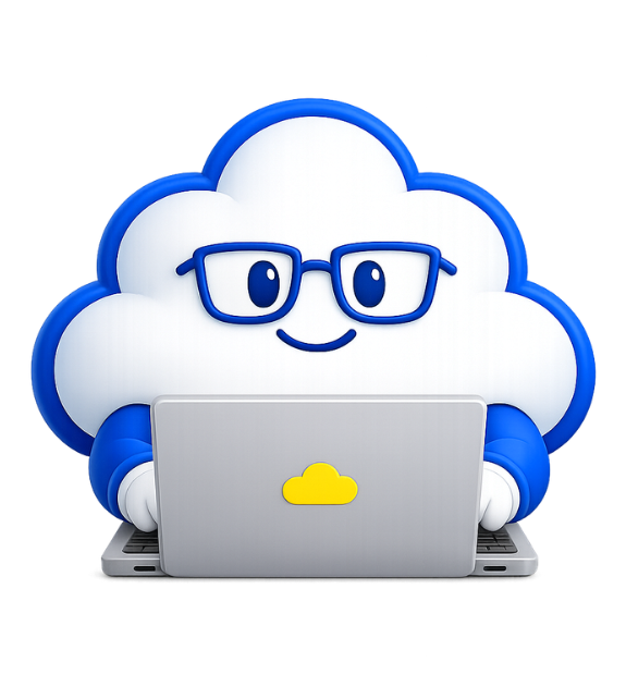 La mascotte JBILL travaille sur son ordinateur portable